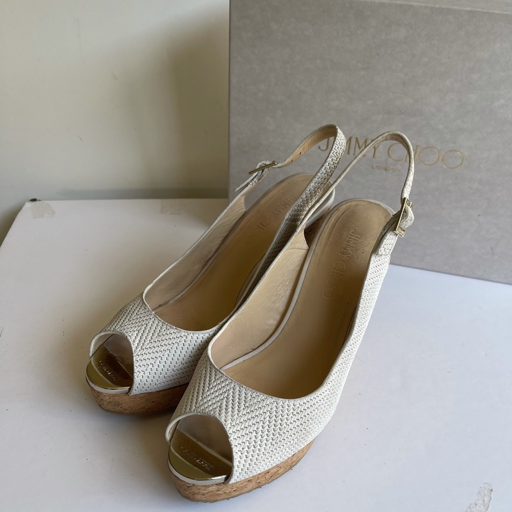 Jimmy Choo leather woven wedges